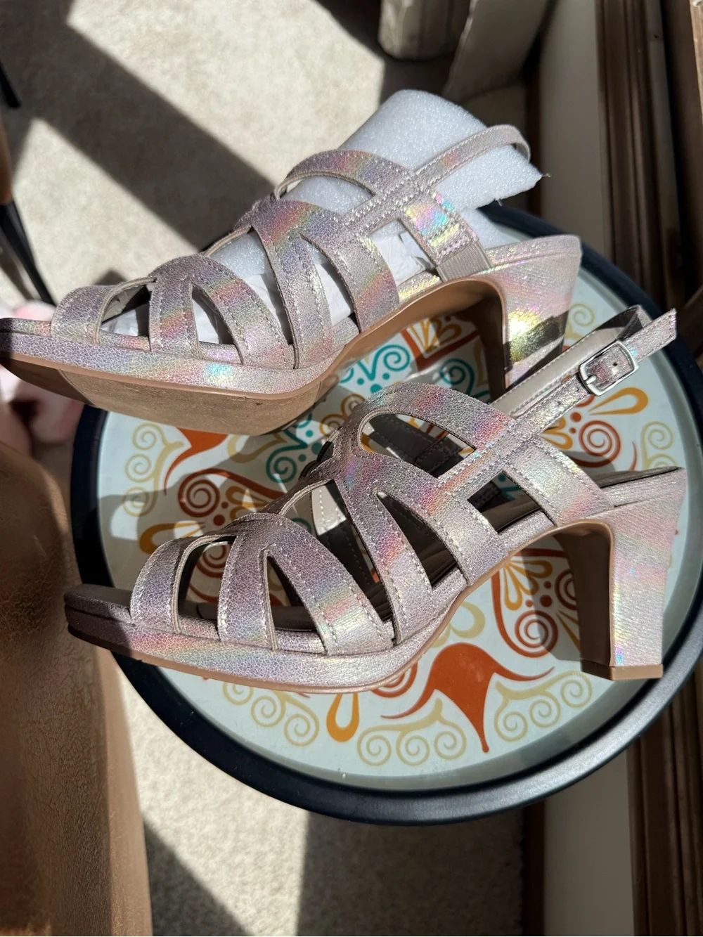 easy street Iridescent Strappy Slingback Heels